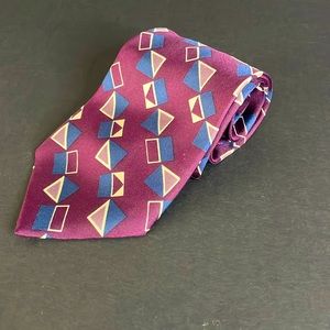 Isaco silk tie, geometric purples 58” Length, 3.5” width
